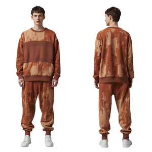 Survêtement Homme Oversize Effet Délavé Acide Orange Rouille Terreux avec Panneaux Côtelés Usés – Tenue Tricotée - Product Image 1