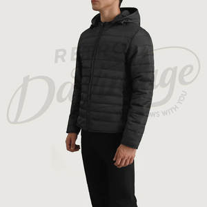 Veste matelassée légère noire pour homme, coupe ajustée, avec capuche, manteau rembourré d'hiver, résistant à l'eau, vêtements d'extérieur décontractés - Product Image 5