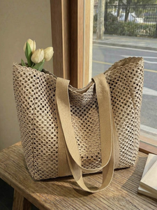 Exquisite Natural yarn <b>bag</b> Woven <b>Tote</b> <b>Bag</b> with Mesh Details Stylish Handmade Shoulder <b>Bag</b> <b>for</b> Women <b>Summer</b> Style - Product Image 5