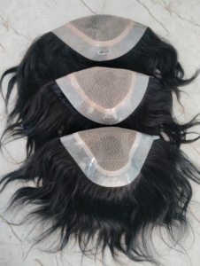 Extensions de cheveux naturels indiens Remy pour hommes, avec patch frontal en dentelle, lisses ou ondulés, légers - Product Image 3