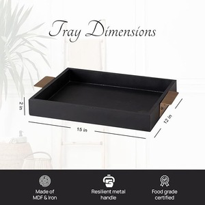 Bandeja de Servir Rectangular de Madera Negra con Asas, Bandeja de Madera Maciza para Comida, Desayuno, Café, Té, para Hogar, Hotel, Restaurante - Product Image 2