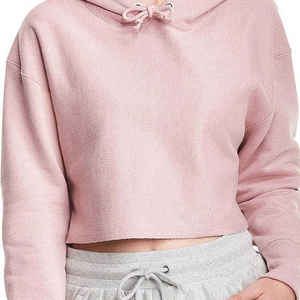 Sweat-shirt court à capuche pour femme, col rond, manches longues, couleur unie, avec logo personnalisé, style décontracté, teint uni - Product Image 4