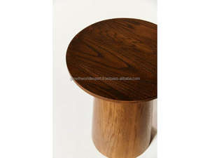 Taburete de Pedestal de Madera Maciza de Lujo, Mesa Auxiliar Redonda Minimalista, Taburete Decorativo de Madera Estilo Escandinavo, Hecho a Mano - Product Image 4