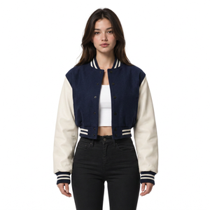 Chaqueta universitaria corta para mujer al por mayor, con logo personalizado, ropa exterior de moda boutique, tallas S M L XL, proveedor con MOQ bajo - Product Image 1