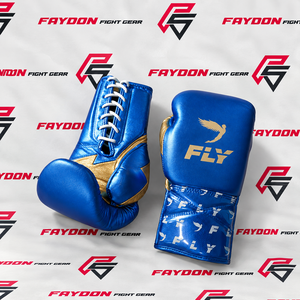 Nuevos Guantes de Boxeo Modelo Fly Amarillo, Negro y Verde, Último Diseño, con Cordones y Cierre de Velcro, de Cuero Genuino - Product Image 3