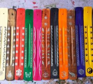 Porte-encens indien en bois de santal avec incrustation en laiton fait main, pour usage religieux, festif, aromathérapie, méditation, forme arrondie - Product Image 2