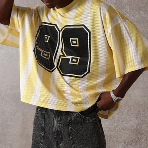 Camiseta Deportiva de Malla a Rayas de Gran Tamaño para Hombre, de Alta Calidad, Manga Corta, con Estampado de Número, Estilo Urbano, Transpirable, de Algodón - Product Image 3