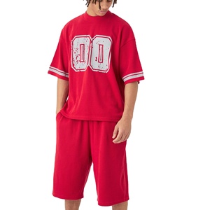 Ensemble T-shirt et short unisexe noir délavé respirant personnalisé avec strass DTG style streetwear pour hommes – Vente en gros - Product Image 1