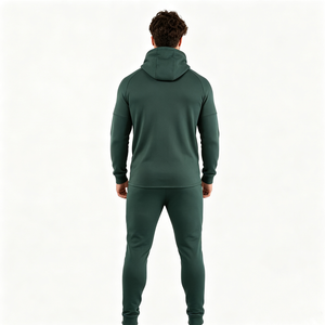 Chándal con Capucha para Hombre, Color Verde Oscuro, Manga Larga, Diseño Sólido, Estilo Casual, Peso Medio, Corte Regular, con Bolsillos Laterales y Cierre de Cremallera - Product Image 3