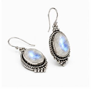 Natural <b>Rainbow</b> Moonstone Silver Earrings, Sterling Silver Dangle Earrings, Oval Moonstone Gemstone Jewelry, Boho Statement - Product Image 2