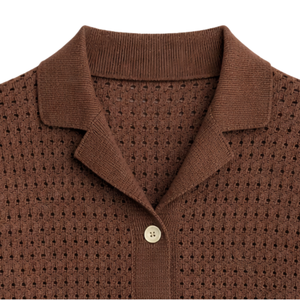 Camiseta de Punto de Manga Corta para Mujer, Cuello Solapa con Botones, Punto Abierto, Mezcla de Algodón, Suéter Ligero, Estilo Casual y Elegante - Product Image 4