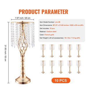Set di 10 Vasi Alti in Metallo Dorato da 55cm/21,65FT per Centrotavola Matrimoniale, Supporto per Fiori in Cristallo, Decorazioni Floreali da Tavolo - Product Image 4