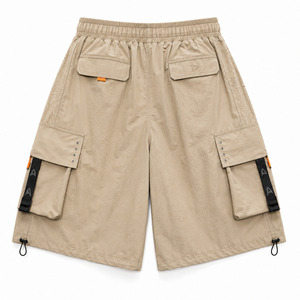 <b>trunk</b> streetwear shorts <b>Men</b>’s Y2K Crinkle Cargo Shorts Sand Beige Oversized Nylon Utility Streetwear Shorts - Product Image 3