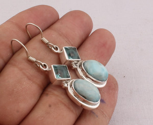 925 Sterling <b>Silver</b> Larimar Blue Topaz <b>Earrings</b> Natural Gemstone Drop <b>Dangle</b> Jewelry Wholesale Handmade Geometric <b>Earring</b> - Product Image 5