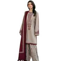Baju Salwar Kameez Wanita Musim Panas Warna Dhanak Bordir Bahan Lawn/Katun Anti Kusut Setelan Santai Pakaian Etnik Pakistan/India