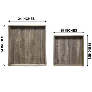 <b>Rustic</b> Eco-Friendly American Style Ceramic Serving Tray 24x24 18x18 Inches Handmade Solid <b>Wood</b> Dishware for Table Presentation - Product Image 1