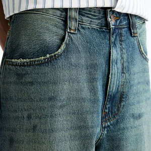 Pantalon vintage personnalisé en denim déchiré à jambe droite Jeans pour hommes Streetwear Pantalon baggy Hip Hop écologique lavé à la pierre - Product Image 3