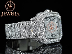 Montre de luxe pour homme de qualité export, entièrement sertie de diamants, en acier inoxydable, boîtier de 41 mm, analogique, mécanique, automatique, verre bleu, fermoir papillon, date - Product Image 2