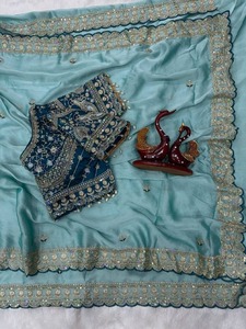 Conjunto de Saree Bordado con Blusa y Dupatta de Tela de Red, Color Morado Borgoña, para Bodas y Fiestas - Product Image 3
