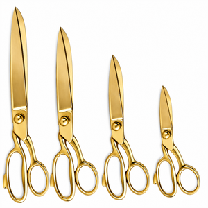 Ciseaux de tailleur dorés en acier inoxydable à bord lisse, qualité DIY, manche métallique, outil de coupe pour tissus et couture - Product Image 1