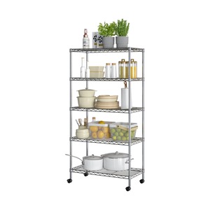 Étagère de cuisine en acier inoxydable à 5 niveaux, argentée, multi-étages, pour organiser les ustensiles et les vaisselles sur le comptoir de cuisine, au meilleur prix - Product Image 2
