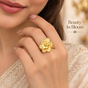 Juego de Joyería Floral Chapado en Oro de 24K, Collar Largo, Aretes, Pulsera y Anillo, Joyería Nupcial India Tradicional para Mujer, Regalo - Product Image 3