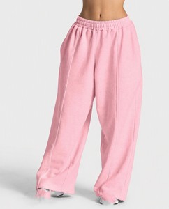 Custom Teal Green Elastic High Waist Women's Wide Leg Casual <b>Fleece</b> <b>Trousers</b> Private Label OEM Apparel Manufacturer USA UK EU - Product Image 5
