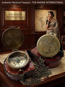 <b>Antique</b> Vintage Nautical <b>Compass</b> Solid Brass Magnetic Directional Baptism Confirmation Gifts Engraved Quote Pocket Leather - Product Image 2