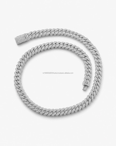 Men's 925 Silver Rhodium Plated Link <b>Chain</b> Necklace Iced Brilliant Cut Moissanite Hip Hop Style Pave Micro Insert Everyday Wear - Product Image 1