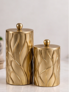Boîte de rangement cylindrique en métal doré gaufré personnalisée pour fruits secs et collations, ensemble de contenants - Product Image 2