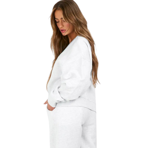 Ensemble de survêtement décontracté pour femme avec veste à capuche zippée et pantalon large à taille élastique et poches – Vente en gros OEM - Product Image 4