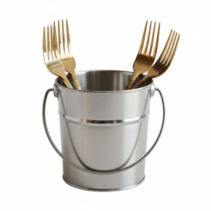 Organizador de Cubiertos Redondo de Metal Plateado, con Asas, Decorativo, para Mesa - Product Image 1