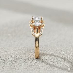 แหวนหมั้นเพชรทรงปาเว่สามเม็ด ตัวเรือนทองคำ ประดับเพชรแบบหนามเตย สำหรับผู้ที่ได้รับการรับรอง - Product Image 5