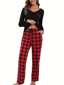 Women's Long-Sleeve V-Neck Animal Print Pajama Set Soft 100% Cotton Breathable Luxury Spring Pajamas - Product Image 4