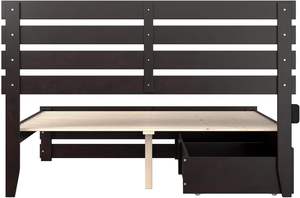 Nordic Haven Espresso Cama de madera con estribo y 2 cajones Panel de diseño tradicional Estilo de madera - Product Image 2