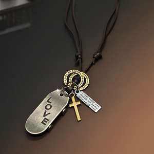 Fashion Pendant Necklace-2-Inch Pure Stainless Steel Pendant with Adjustable Brown Leather <b>Rope</b> for Men & Boys - Product Image 5