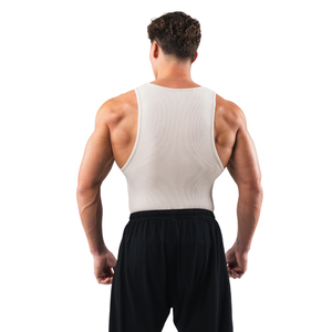 Camiseta sin mangas acanalada para hombre, ajustada, para gimnasio, culturismo, entrenamiento, color crema, elástica, ropa deportiva - Product Image 3