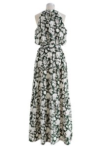 Vestido Largo Halter con Estampado Floral, Chifón Tejido Ecológico, Sin Mangas, con Cinturón, Cuello Alto, Casual, para Vacaciones de Verano - Product Image 5