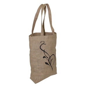 Sac de courses personnalisé en jute à imprimé floral, en toile de jute naturelle pour usage quotidien, pour légumes et aliments, impression sérigraphique - Product Image 2
