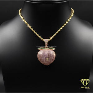 Colgante de Lujo de Moissanita con Forma de Durazno, Plata de Ley 925, Rosa, Estilo Iced Out, Collar Personalizado Hip Hop - Product Image 2
