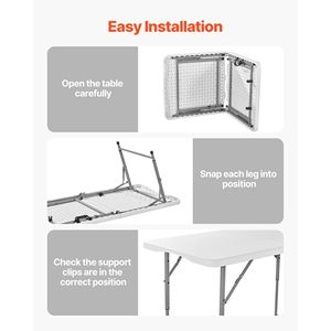 4 Ft Heavy-Duty Folding <b>Table</b> Portable Fold-in-Half Utility Indoor <b>Outdoor</b> Rectangle <b>Plastic</b> Adjustable Height - Product Image 6
