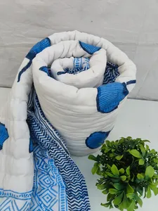 Indian Hand Block Print Reversible Razai Quilt Kantha Winter Bedding <b>Set</b> Handmade Cotton Quilted <b>Comforter</b> Decorative Razai - Product Image 4