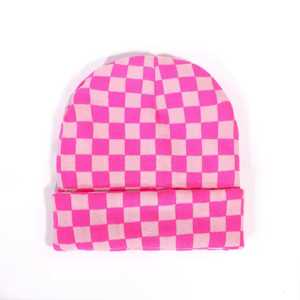 Gorro de Punto a Cuadros Rosa, Unisex, Gorro de Invierno, Estilo Casual, Talla Adulto 56-58 cm, 100% Acrílico, Tejido por Computadora - Product Image 1