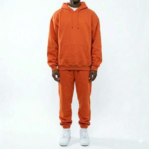 Ensemble de survêtement unisexe noir mat streetwear coupe oversize en molleton de coton épais avec sweat à capuche et pantalon de jogging deux pièces - Product Image 6