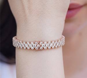 Bracelet élégant en argent sterling avec double rangée de diamants de laboratoire, bijoux de luxe étincelants pour femmes, cadeau de mariage - Product Image 1