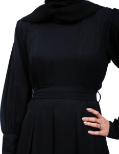 Daily Wear Womens Modest Saudi Nida Full Covered Maxi Flowy Fall Prayer Wear Hijab Niqab High Neck Flared Hem <b>Elastic</b> Sleeves - Product Image 3