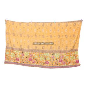 Vintage Cotton Sari Patchwork Kantha <b>Quilt</b> Indian Reversible Hand Stitched Heavy <b>Throw</b> Old Sari Blanket Patch Work Heavy <b>Quilt</b> - Product Image 2