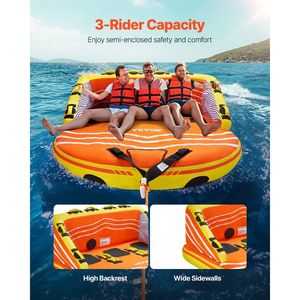 1-3 Riders <b>Inflatable</b> Towable Tube for Boating 510lbs Water Sport Tube with High Towing Capacity - Product Image 2