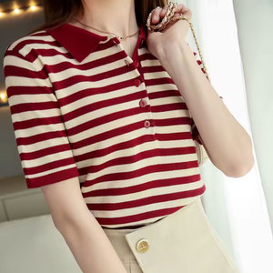 <b>Women</b> Solid Short Sleeve for Shirt Knitted Casual <b>Top</b> Regular Length Plain Dyed Style Breathable <b>Compressed</b> Cotton Bamboo Fiber - Product Image 5