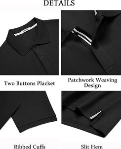 Men's <b>Black</b> Short Sleeve <b>Polo</b> <b>Shirt</b> Solid Color Casual Woven Oxford Fabric Button Design Regular Fit - Product Image 5